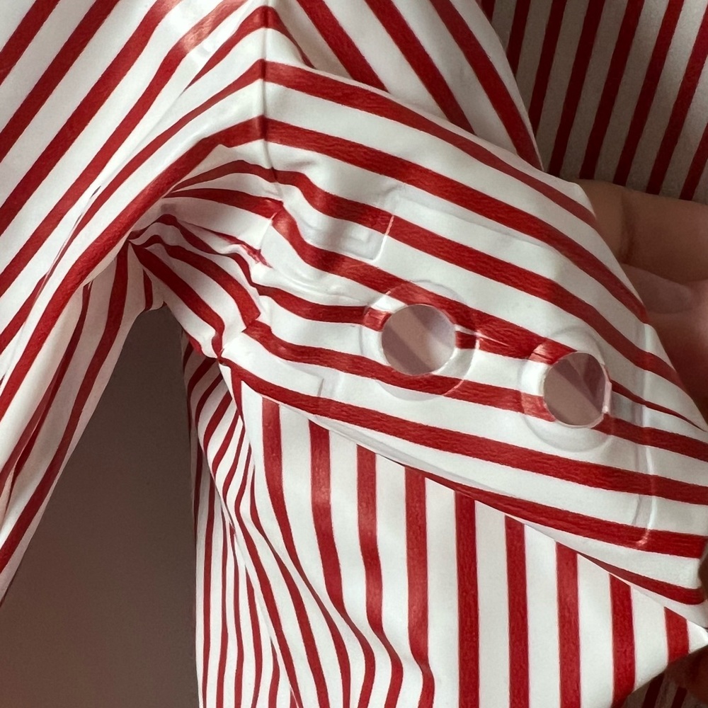Vintage Red and White Striped Vinyl Raincoat - Picture 8 of 10